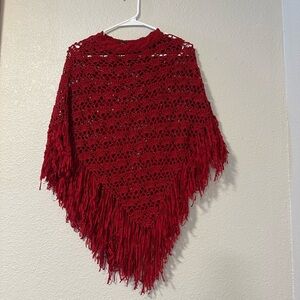 Cejon Accessories Inc. Red Crochet Fringe Poncho